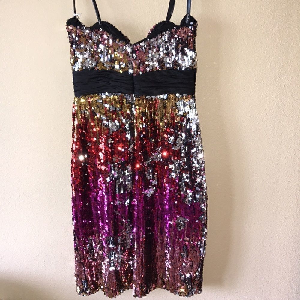NEW Tony Bowls Multi Sequin Black Cocktail Dress - Picture 7 of 9